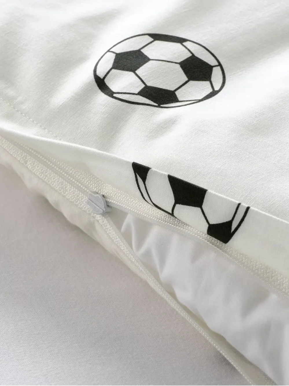 White Soccer Pattern Twin Duvet Cover & Pillowcase, with Soccer Ball Plush Toy